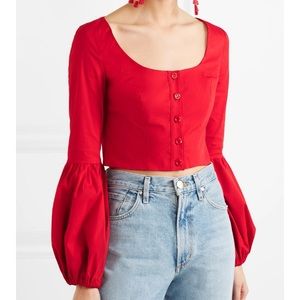 STAUD Monica stretch cotton poplin top in Red